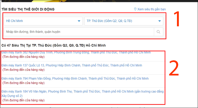 T&igrave;m cửa h&agrave;ng TGDĐ gần nhất